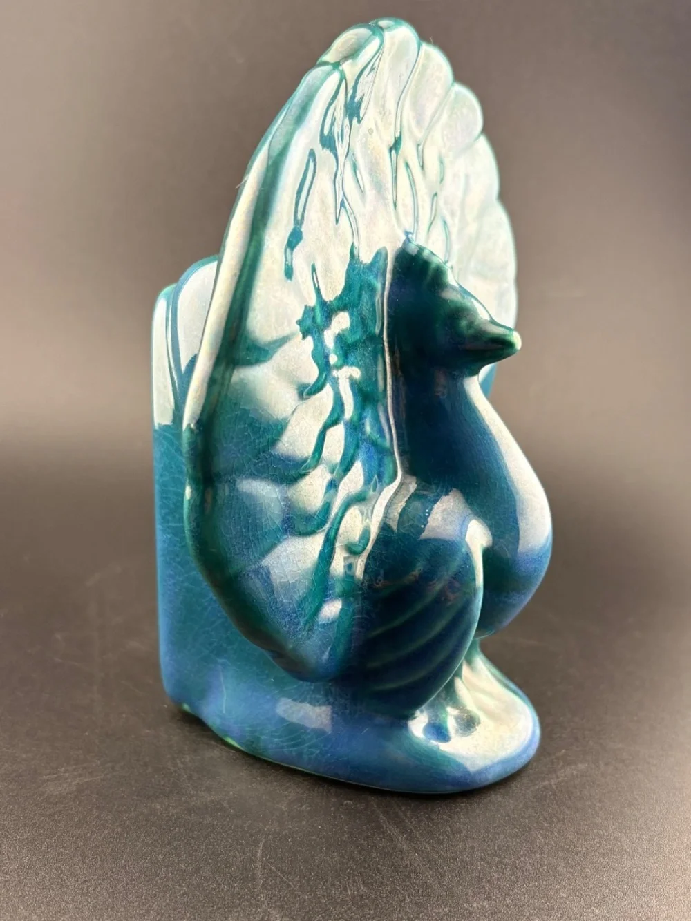 Vintage McCoy Style Peacock Wall Pocket Planter Vase Blue Teal Glaze USA MCMBeau